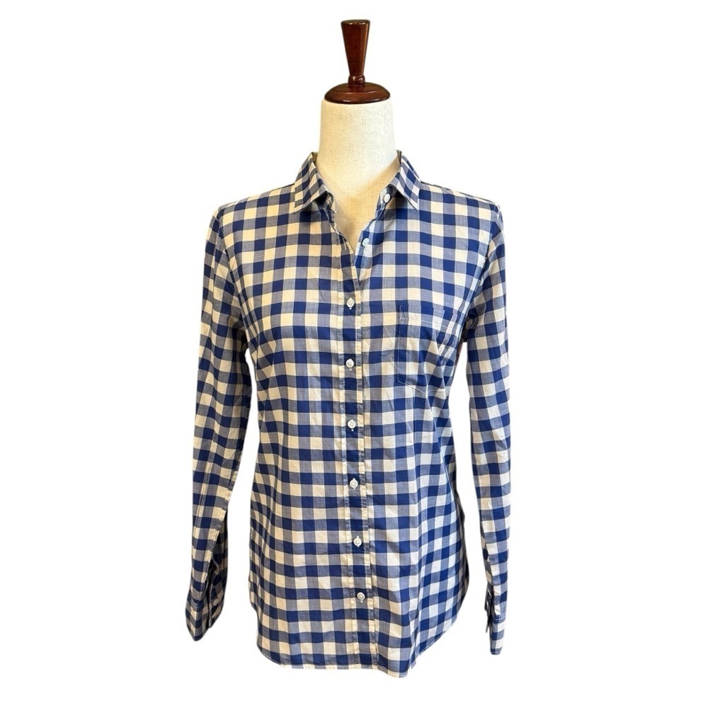 J. Crew Blue and Off- White Checkered Button Down Shirt Size 8 #1805